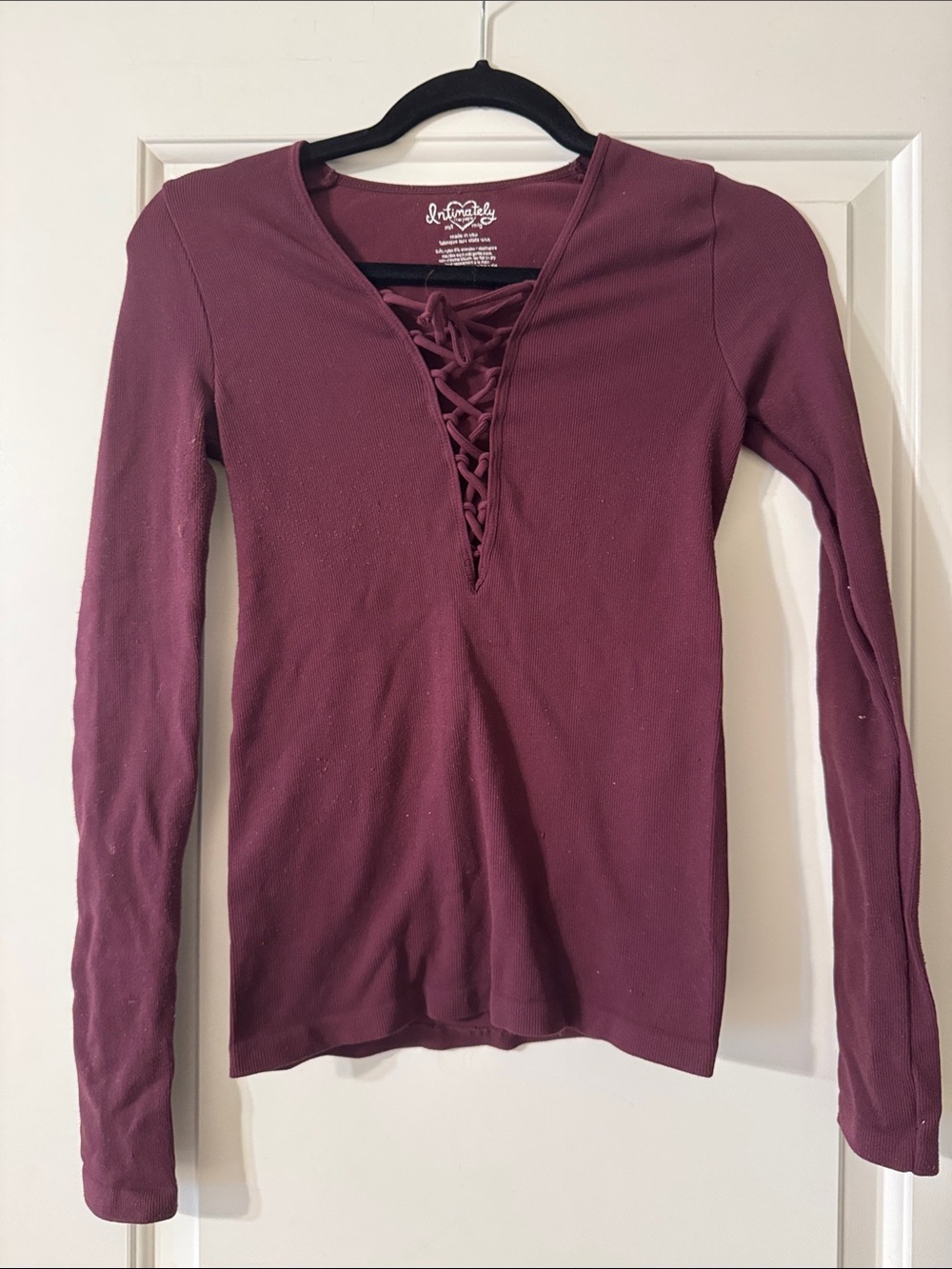 Free People Lace-Up Long Sleeve Top in Plum